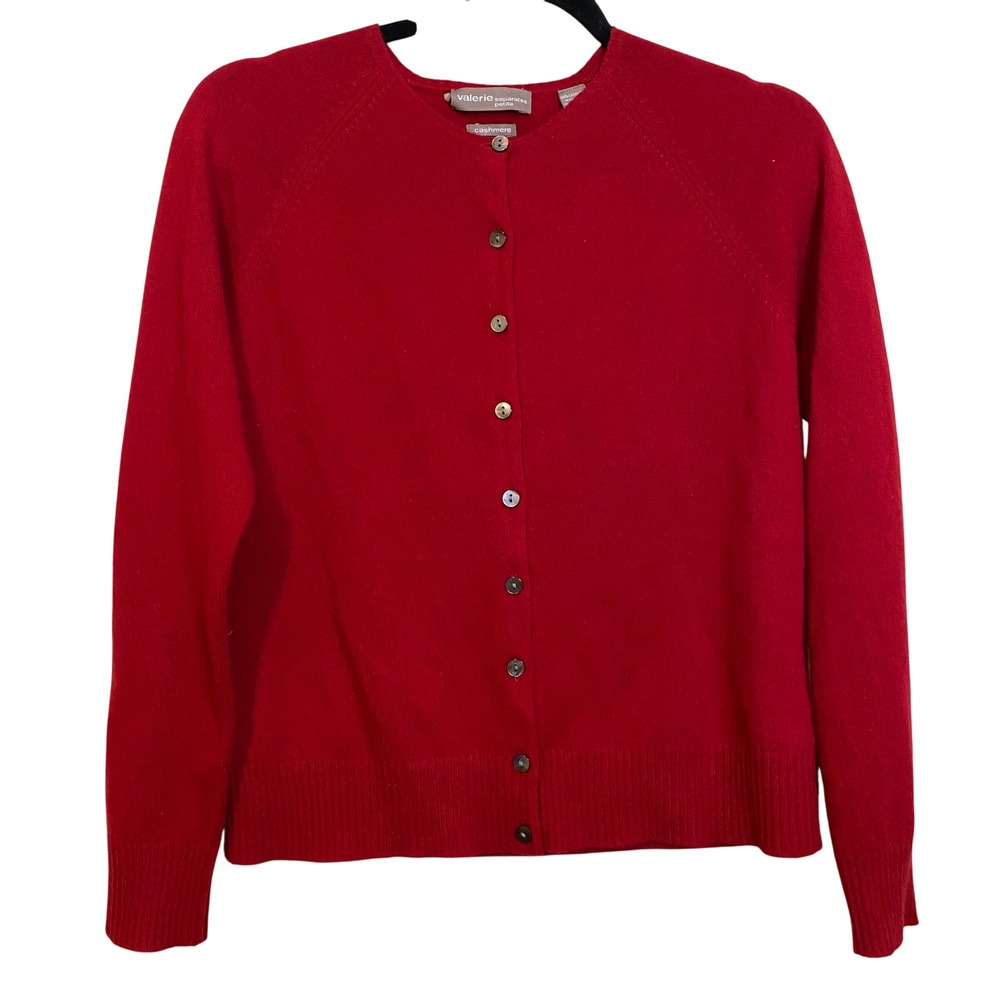 Valerie Separates Petite Red 100% Cashmere Button Front Cardigan Sweater PS